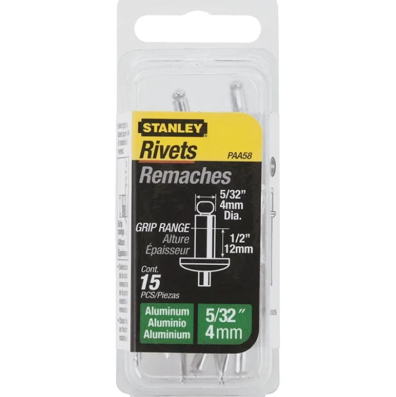 RIVET ALUMINIUM 3MM X 6,35 - BOITE DE 20 PIÈCES STANLEY 1-PAA44T