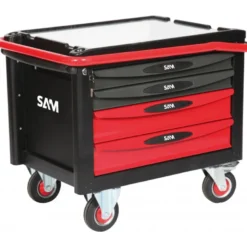 ROULEUSE ATELIER 40 - 4 TIROIRS - ROUGE - PLATEAU ALUMINIUM - SAM | SERVI-R40R