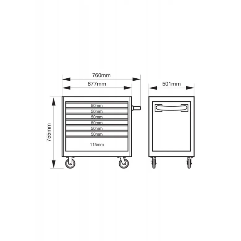 Servante d'atelier hauteur basse 26", 7 tiroirs - Bahco | 1470K7LH