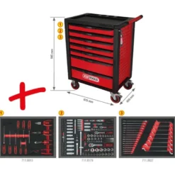 Servante d'atelier RACINGline NOIR/ROUGE 7 tiroirs équipée de 215 outils - KSTools | 826.7215