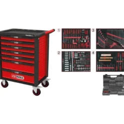 Servante d'atelier RACINGline NOIR/ROUGE 7 tiroirs équipée de 515 outils - KSTools | 826.7515