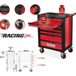 Servante d'atelier RACINGline NOIR/ROUGE avec 7 tiroirs - KSTools | 826.0007