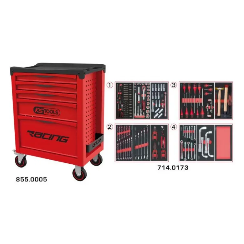 Servante RACING 5 tiroirs équipée de 173 outils - KSTools | 855.5173