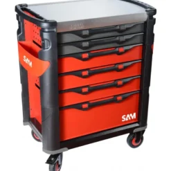 SERVANTE 41 - 6 TIROIRS - ROUGE - PLATEAU INOX - SAM | 416H