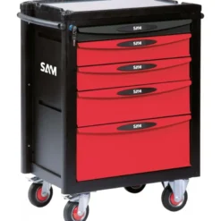 SERVANTE 40 - 5 TIROIRS - ROUGE - PLATEAU ALUMINIUM - SAM | SERVI-540