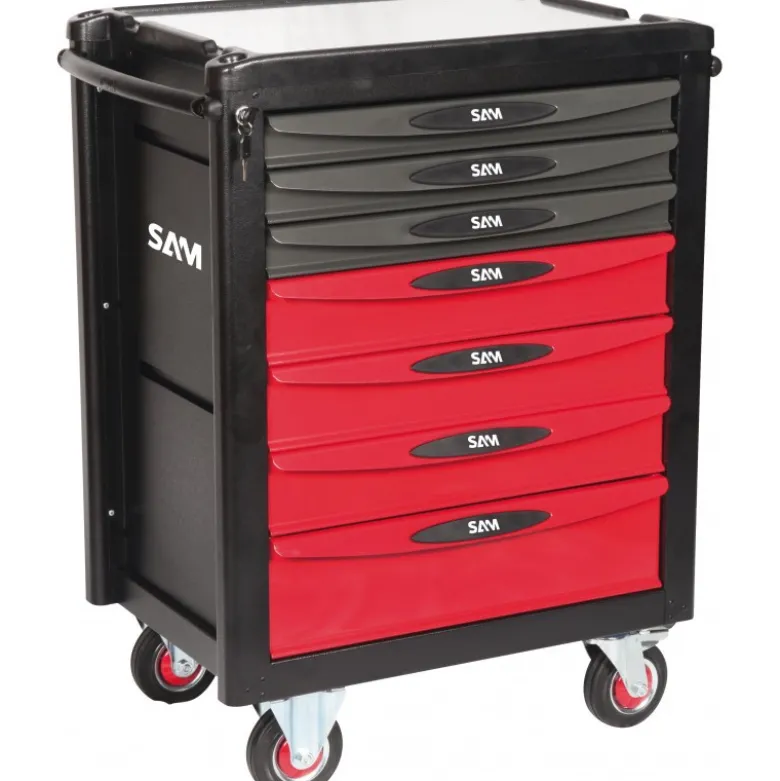 SERVANTE 40 - 7 TIROIRS - ROUGE - PLATEAU ALUMINIUM - SAM | SERVI-740