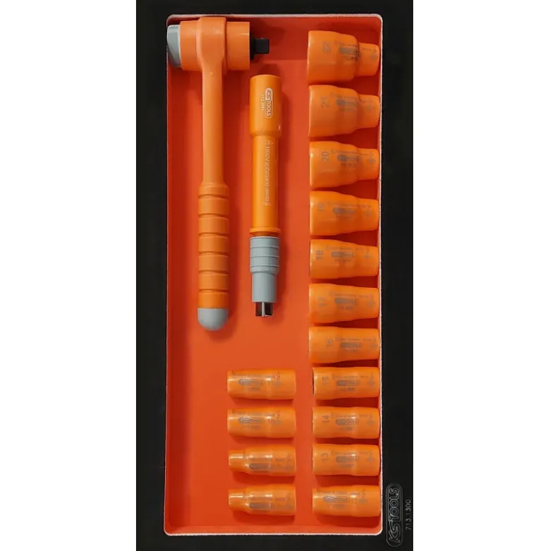 Servante ULTIMATE 7 tiroirs orange équipée de 44 outils isolés et d'une pince ampèremétrique- KSTools | 819.7045