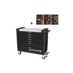 Servante ULTIMATE XL noire, 7 tiroirs + Composition d'Outils générale 264 pièces KS Tools | 825.0007-MO