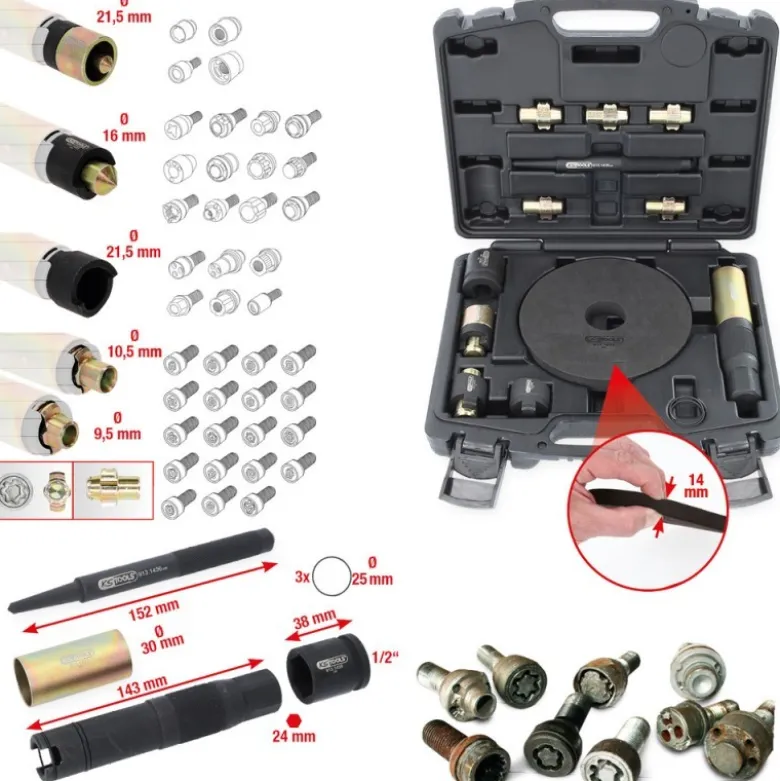 Set pour démontage d’écrous antivol, 15 pcs - KSTools | 913.1430