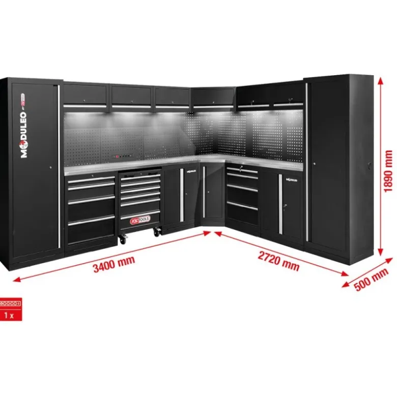 Système d’armoire d’atelier, forme en L, 3400 x 2720 mm, variante 2 - KSTools | 866.6225