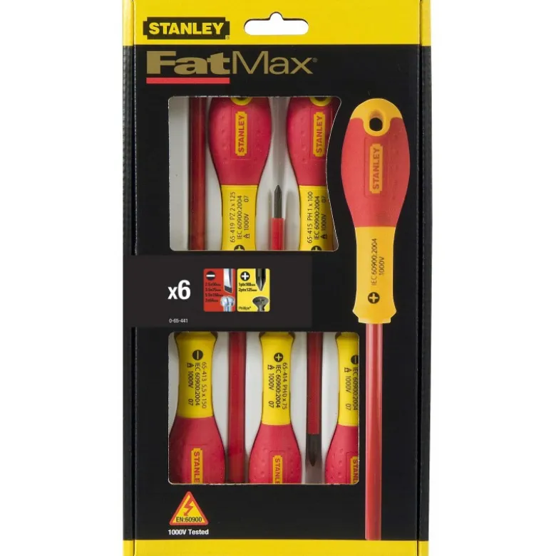 TOURNEVIS ISOLES 1000V ELECTRICIEN + PHILIPPS + TESTEUR - JEU DE 6PCS FATMAX - STANLEY FRANCE | 0-65-441