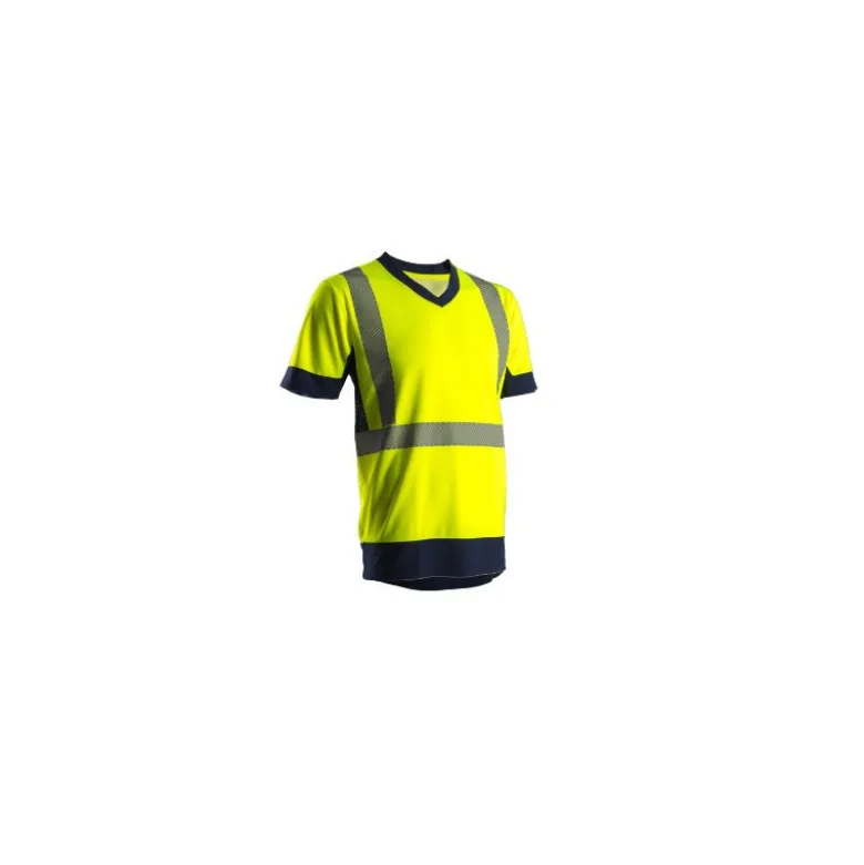 T-shirt manches courtes - KYRIO - 100% PES 140g/m2 UPF 50 + Mesh + Bandes segmentées - Jaune HV/Marine - COVERGUARD | 7KYRY